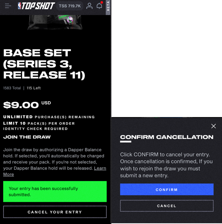 Cancel or Edit Your Pack Draw Entry NBA Top Shot